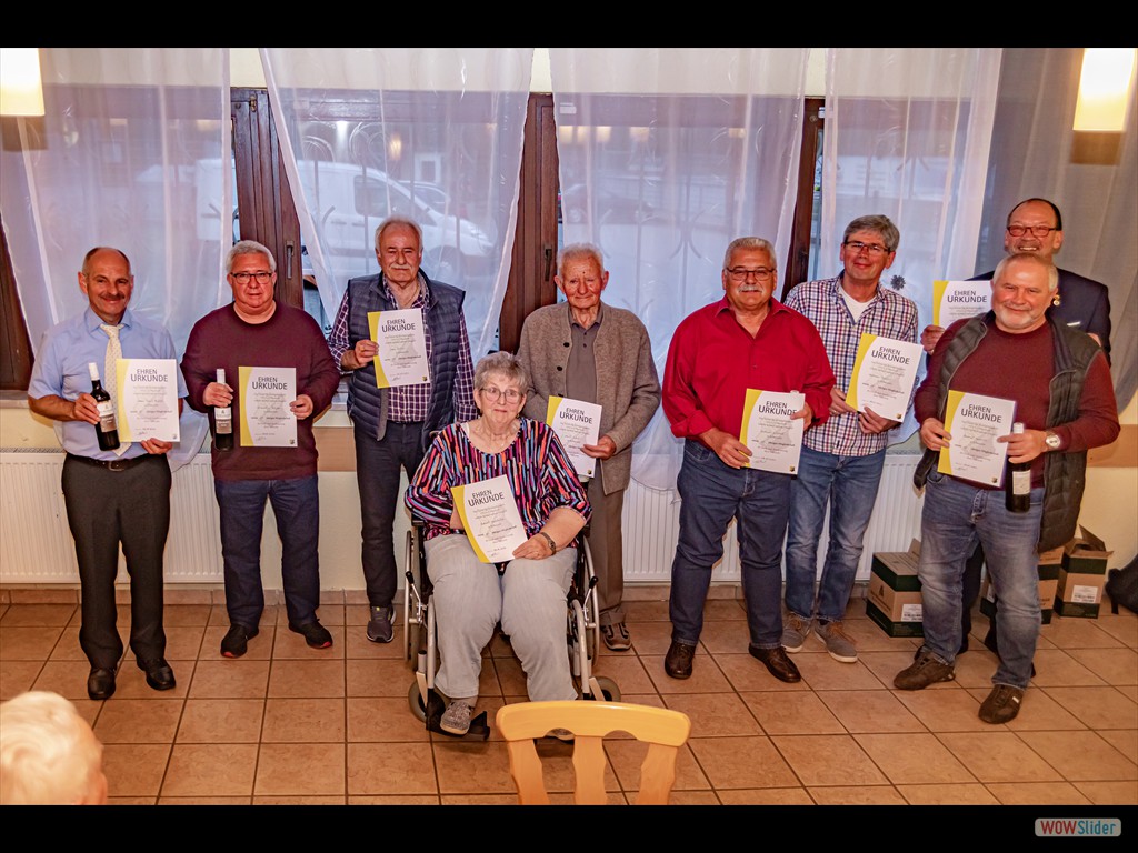 50 Jahre Mitgliedschaft, P. Damm, J. Schomodji, L. Gans, L. Geiberth, J. Handl, W. Volkmer, R. Hartmann, R. Rummel, Ma. Gillich